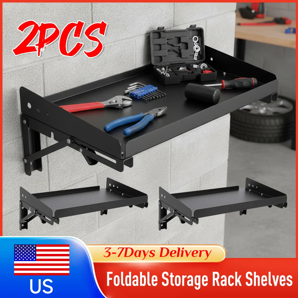 

2Pack Wall Mounted Folding Metal Storage Rack Heavy Duty Shelf with Lip for Garage Kitchen Laundry Room Workshop Utility Storage