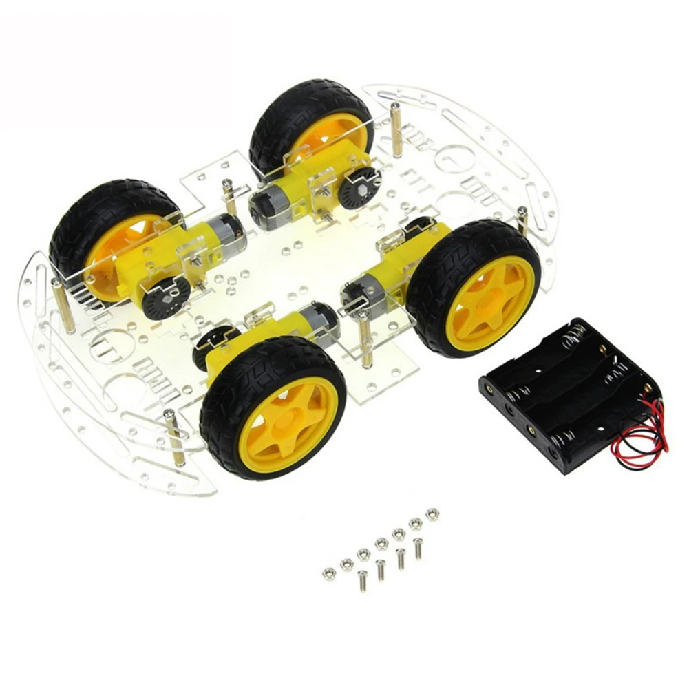 A14G DIY Robot Smart Car Chassis Kit for Drive Controller Board Stepper Motor Speed Encoder, 4 Wheel and Battery Box