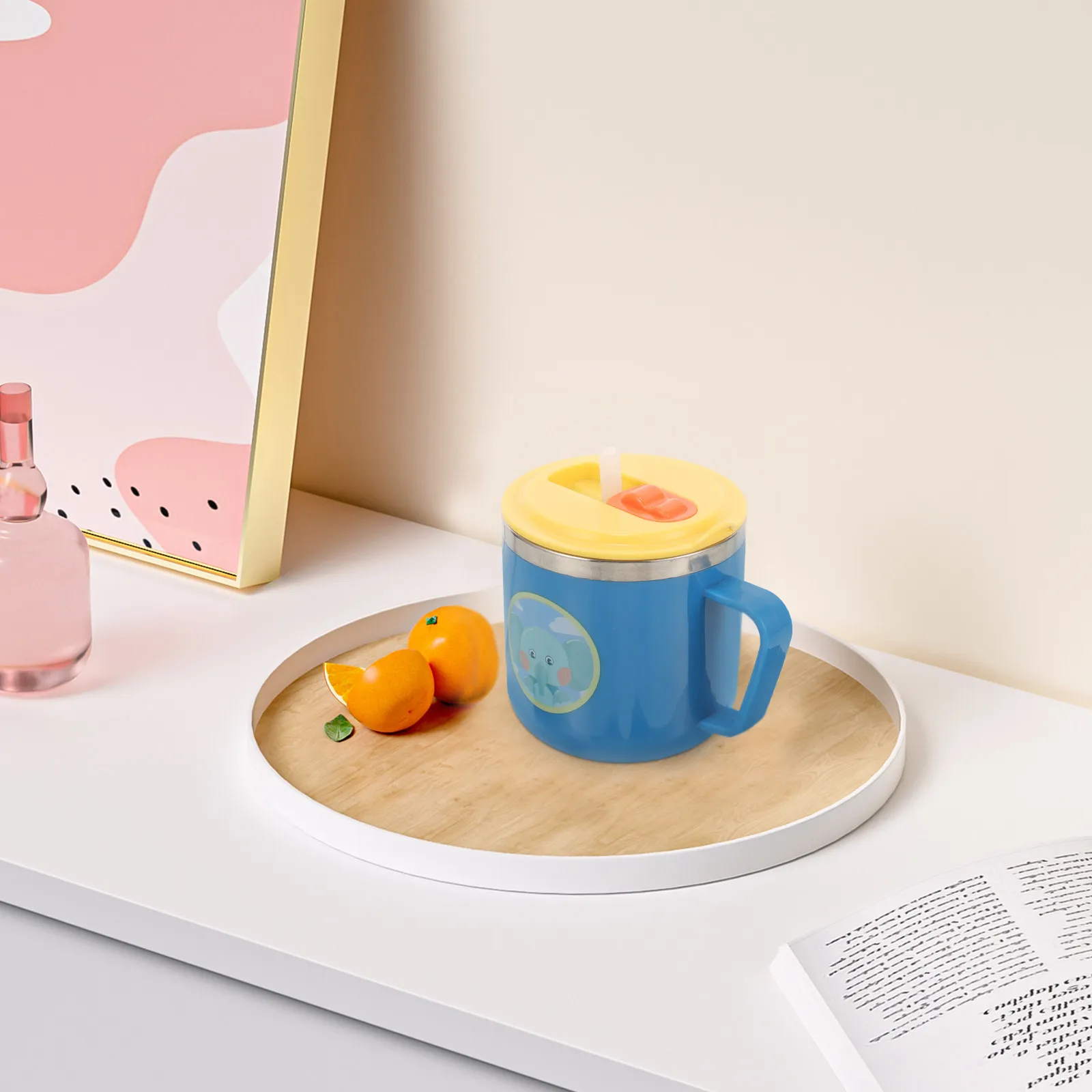 

Детская кружка с трубочкой и рисунком слона, двухслойная, из нержавеющей стали, портативная, ударопрочная, для малышей