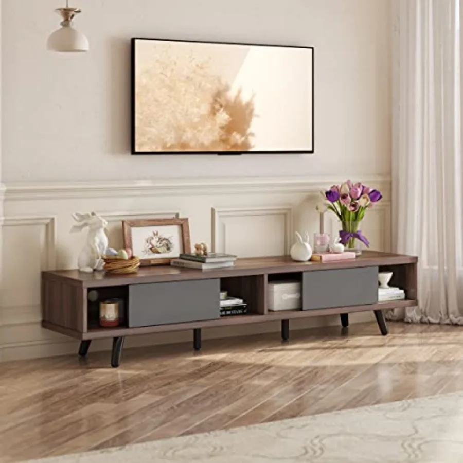 

Тумба под телевизор в стиле Mid-Century Modern, 70 дюймов, для телевизоров до 75 дюймов, низкопрофильная, с местом для хранения, развлекательный центр для гостиной, с системой организации кабелей
