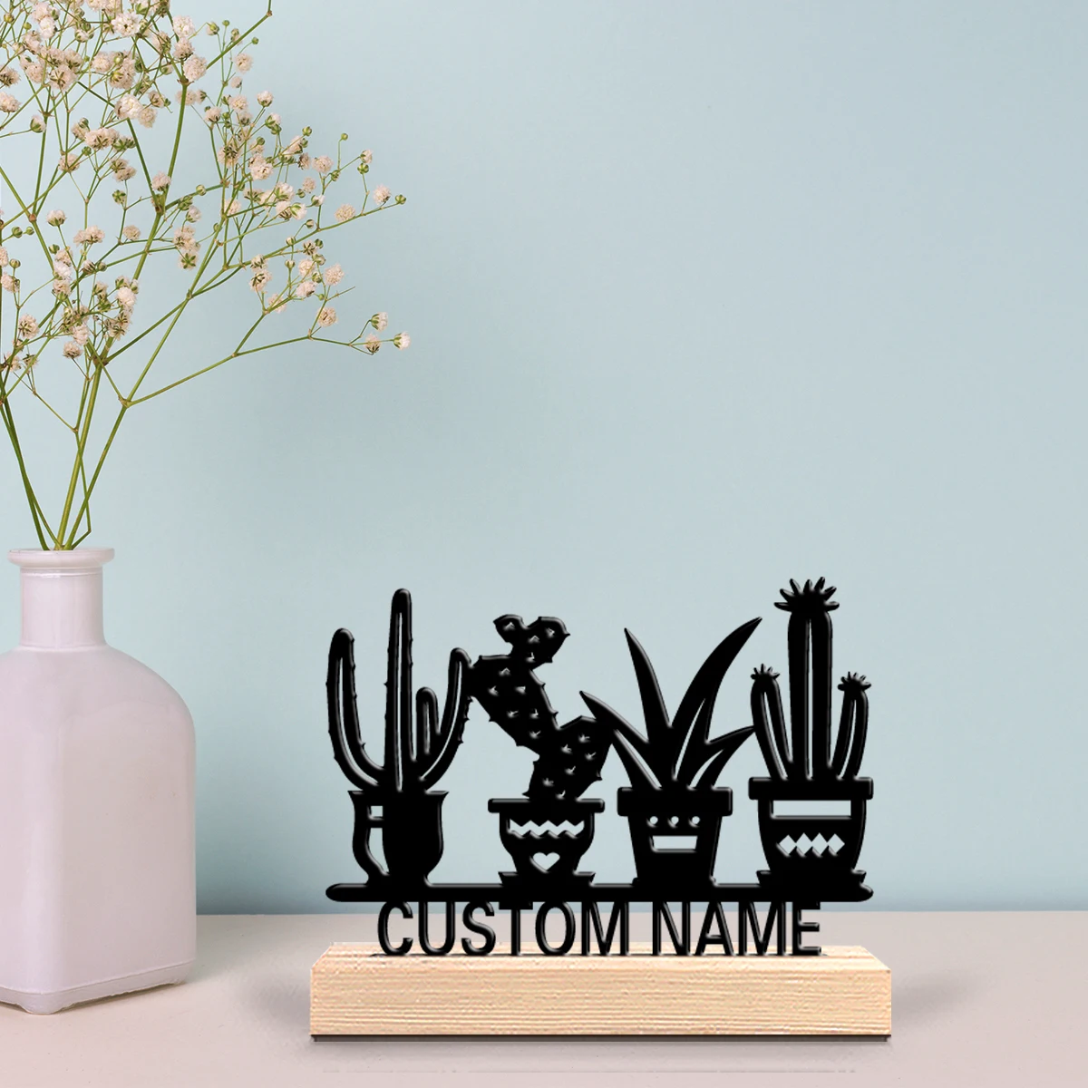 1pc Cartoon Personalized Custom Cactus Wooden Accent Wall Decor for Living Room Bohemian Eclectic Home Style Gift decoration - view 3