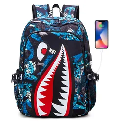 Backpack Elementary Bookbag Travel Rucksack Cartoon Shark Print Primary School Student Satchel Backpack Mochila Infantil