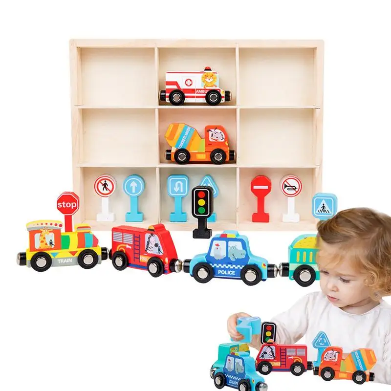 Magnetic Wooden Train Double-sided Track Car Tracks For Toddlers Wooden STEM Development Kids Building Toys For Boys Girls &