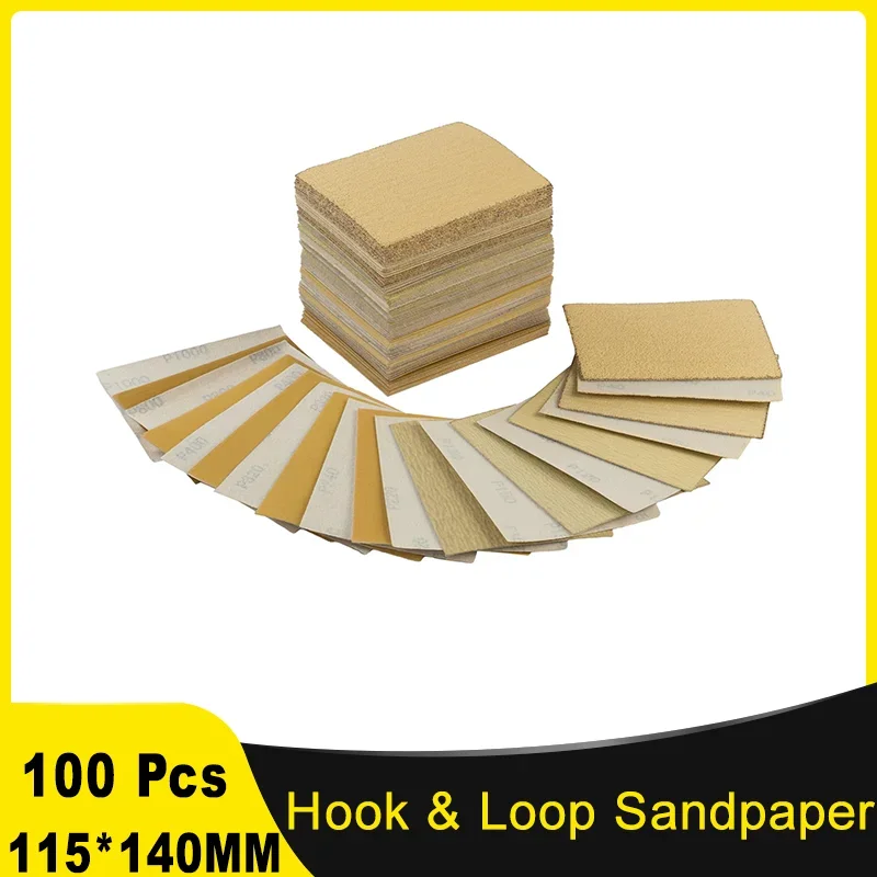 115*140MM Hoop Loop Sandpaper Assorted 40-1000 Grit Sandpaper Sheet 100 Pcs Sandpaper for Palm Sander for Woodworking Automotive