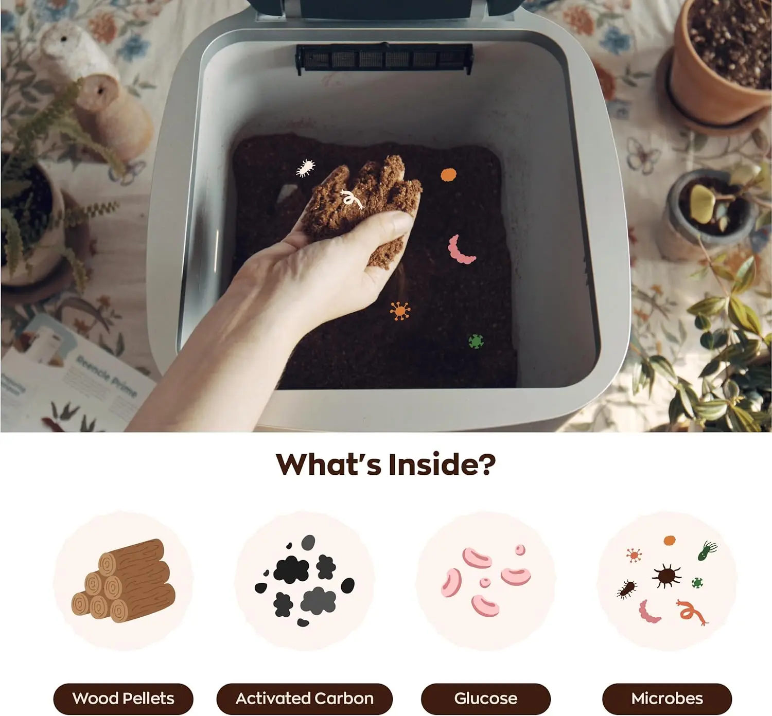 Compositore elettrico - Compositore da cucina da 14 litri, decompone fino a 2,2 libbre di rifiuti alimentari quotidiani, compostaggio interno inodore