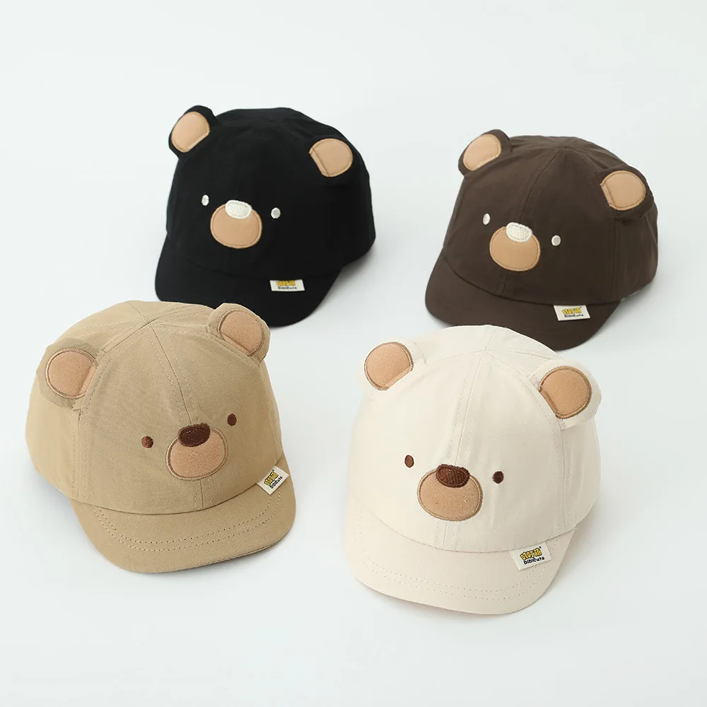 

Cute Sporty Kids Boy Baseball Cap Simplicity Cartoon Bear Peak Cap For Toddler Boy Travel Sunshade Baby Photography Props Hat