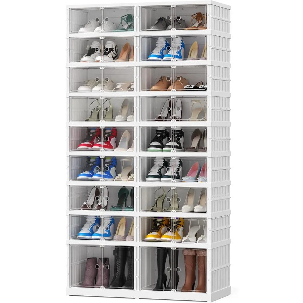 

Plastic Shoe Storage Organizer Boxes 9 Tiers 36Pairs, Large Shoe Rack for Closet Entryway, Portable Foldable Shoe Storage Contai