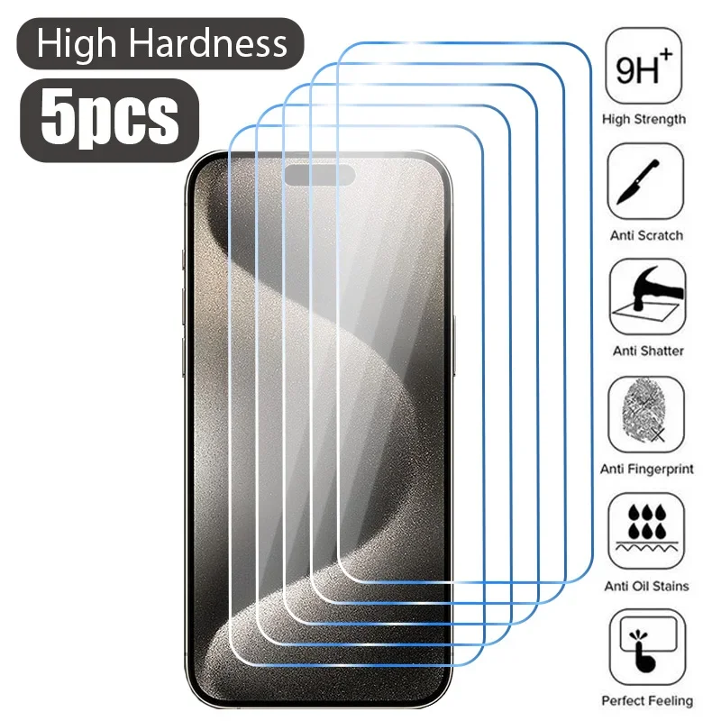 

5pcs Protective Glass For Iphone 15 14 13 11 Pro Max Xs Xr 12 Mini Screen Protector Tempered Glass For Iphone 7 8 15 Plus Glass