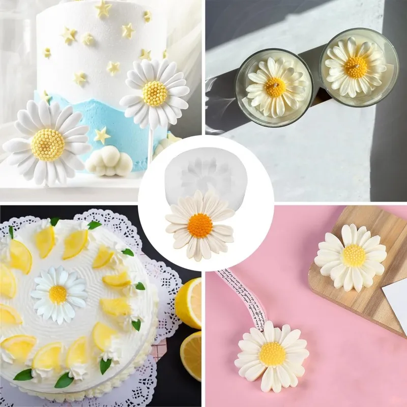 Daisy Silicone Mold DIY Aromatherapy Candle Gypsum Mold Handmade Chrysanthemum Mold for Fondant Cake Decorating Chocolate Tool