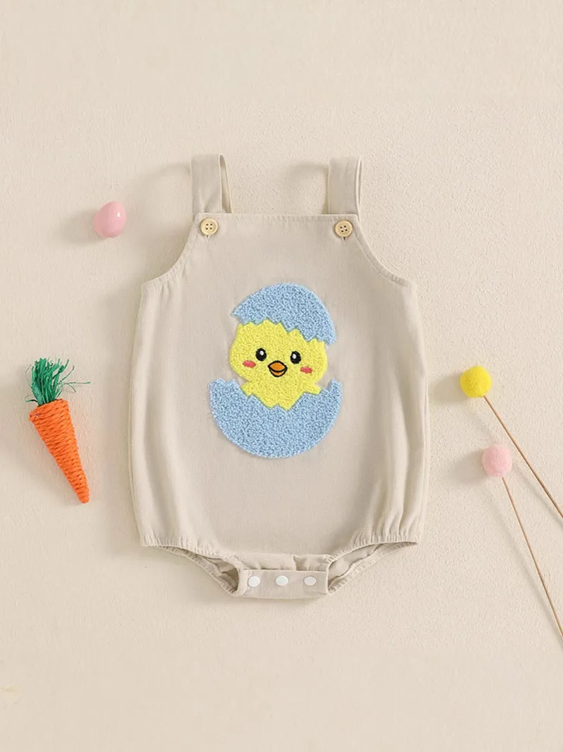 Spring 2025 New Baby Bodysuit 0-18M Cute Cartoon Duck Infant Suspenders Jumpsuit Easter Toddler One Piece Baby Clothing