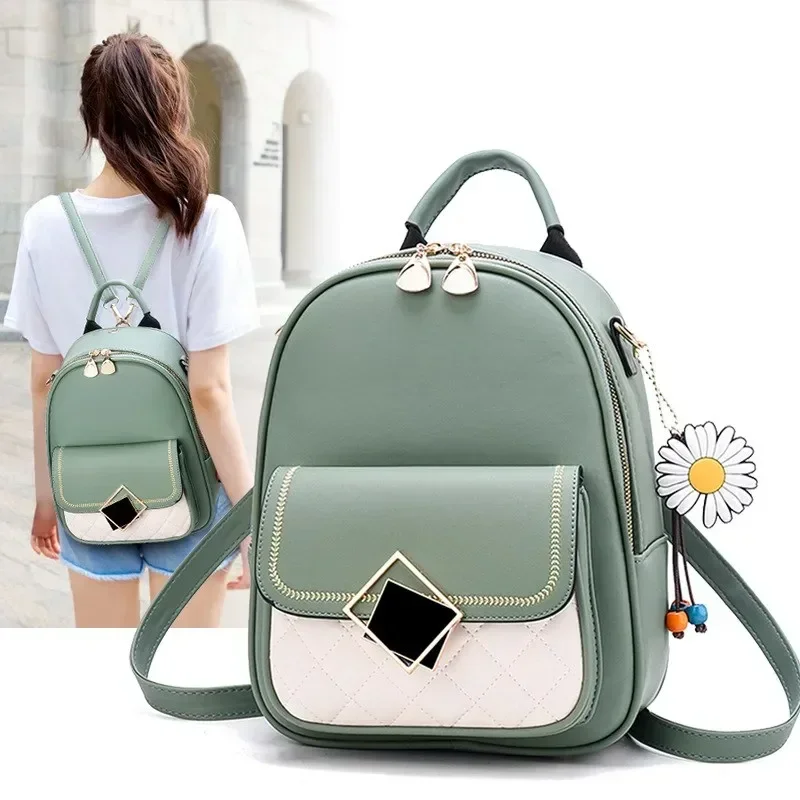 

Backpack Women Solid Color Small Backpack Girl Cute Casual PU Leather Backpack Female Bagpack Packbags for Student Mochilas