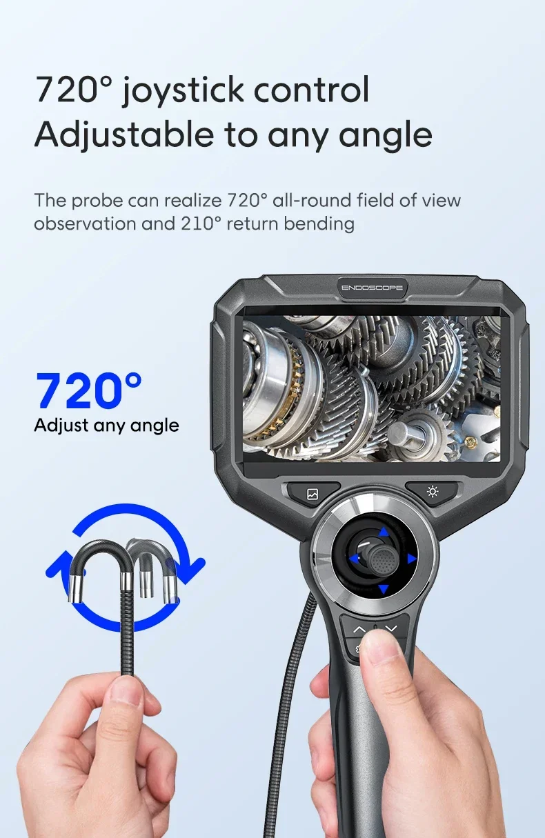 720 Degrees All Way Steering Industrial  Endoscope for Car Pipe Inspection Sewer Camera Borescope with 5 Inch