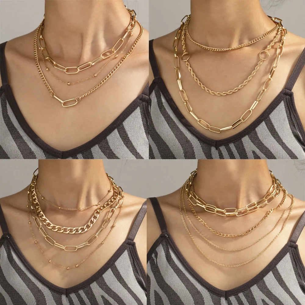 Multi-layered Versatile Vintage Pendant Necklace Gold Color Bohemian Chain Necklaces Girls Party Gifts Neck Jewelry Accessories