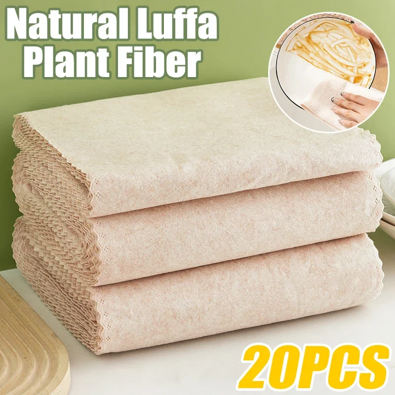 20pcs Kitchen Dishcloths Natural Luffa Plant Fiber Towels Magic Cleaning Cloths Strong Absorbent Non-stick Oil Rags Scouring Pad