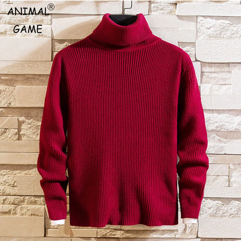 New Sweatwear Turtleneck Sweater Men\'s Basics Knitted Sweater Warm Men Jumper Loose Solid Color All-match Tops