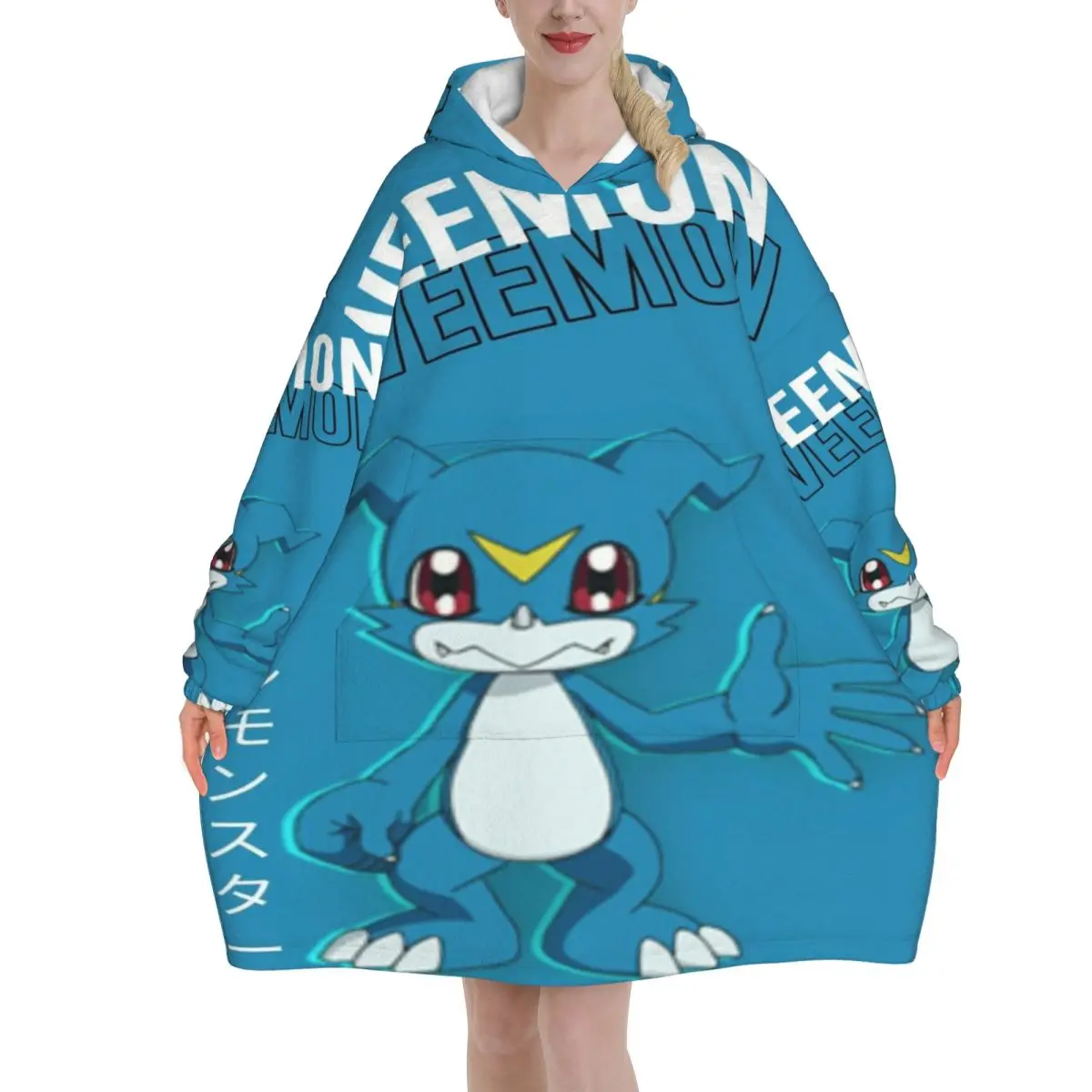 

Digital Monster Digimon Oversized Blanket Hoodie Sweatshirt Long Fleece Hooded Wearable Blanket with Large Pocket for Women Men