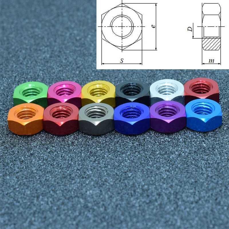 Color Anodized 6061 Aluminum Hex Nuts M2 M3 M4, GB Standard Hardware for RC Aircraft DIY & Industry HHX