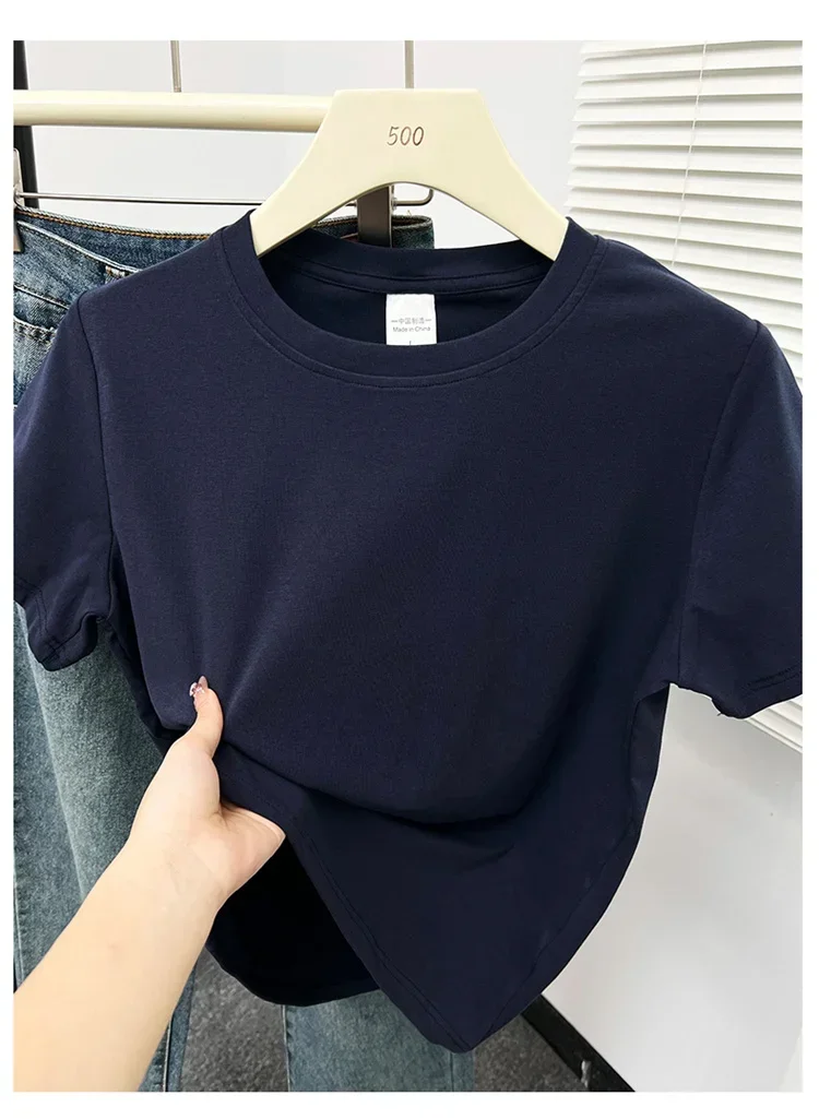 2026 Sommer Neue Hochwertige Lässige T-Shirts Sexy Kurzarm Modischer Trend Einfarbige Damenkleidung Y2k Tops – Detail 4
