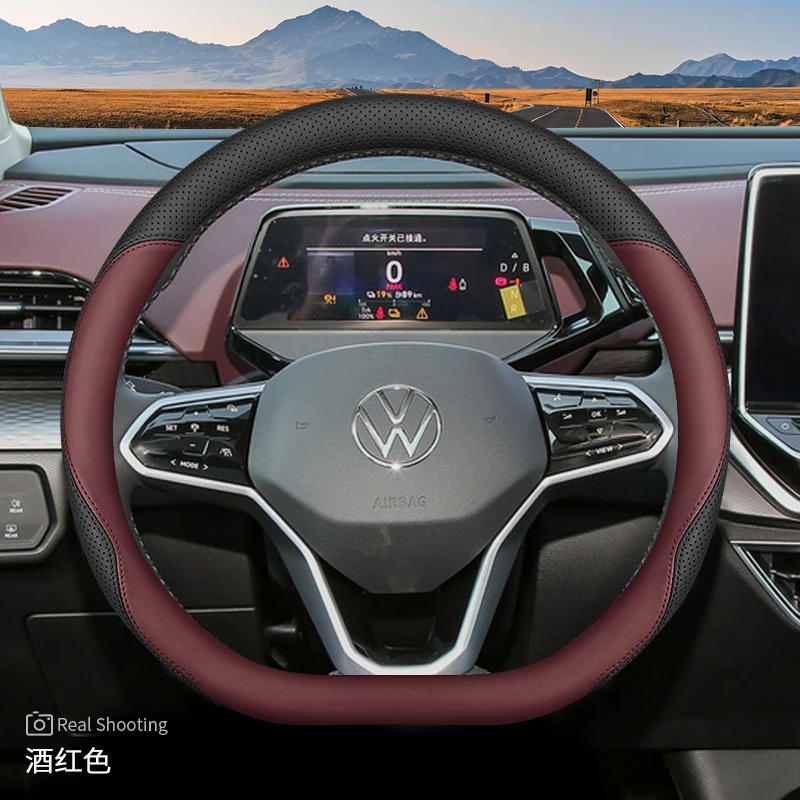 

Кожаный чехол на руль автомобиля для Volkswagen Tiguan Caddy Teramont Pro Polo Tcross Navigation Jetta Golf Troc 2025, аксессуар