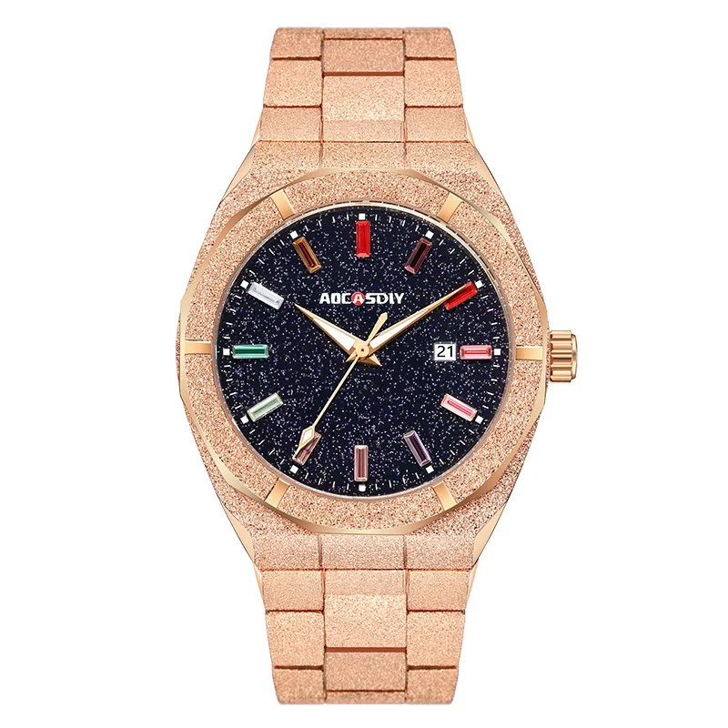 AOCASDIY watch men's fashion luxury full diamond star quartz watch waterproof steel belt men's watch