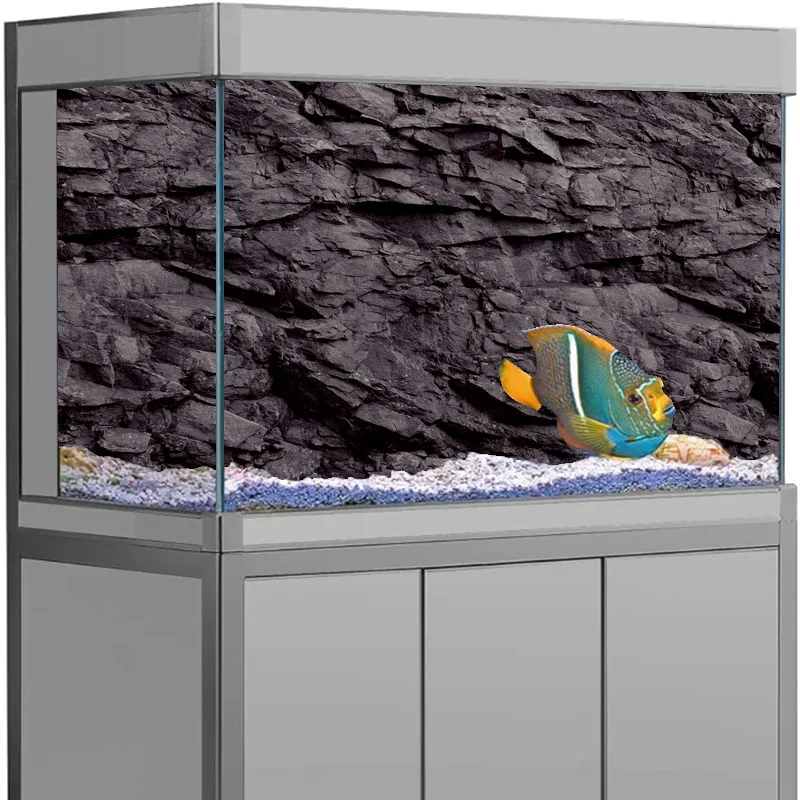 1Roll 3D Effect Black Stone Aquarium Background Poster HD Rock Stone Self Adhesive Fish Tank Background