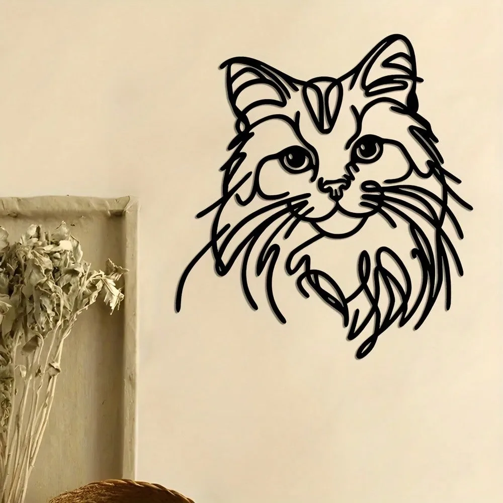 Metall-Katzen-Wandkunst, Eisendraht-Skulptur für Innen- und Außenbereich, Hängedekoration für Wohnzimmer, Schlafzimmer, Garten, Zuhause