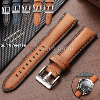 Bracelet de montre en cuir de vache 20 mm 22 mm 24 mm pour bracelet fossil pour Samsung Galaxy Watch 7/6/5/4 bracelet brun vintage à dégagement rapide 12 meilleurs bandeaux en cuir vendus - No 10