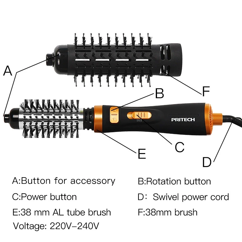 Pritech 2 Head 360 Rotating AirFlow Hot Air Brush Hair Straightener Curler Iron Volumizer Blowers Electric Hair Dryer Comb