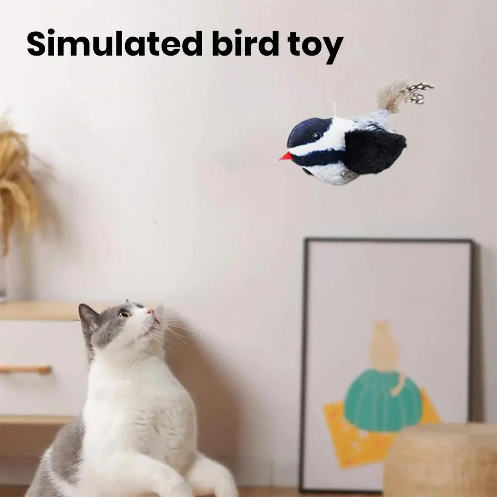 Cat Toys with Realistic Sounds Entertaining Plush Bird Teaser Toy for Cats Hanging Squeaky Simulation Bird with Feather for Cats