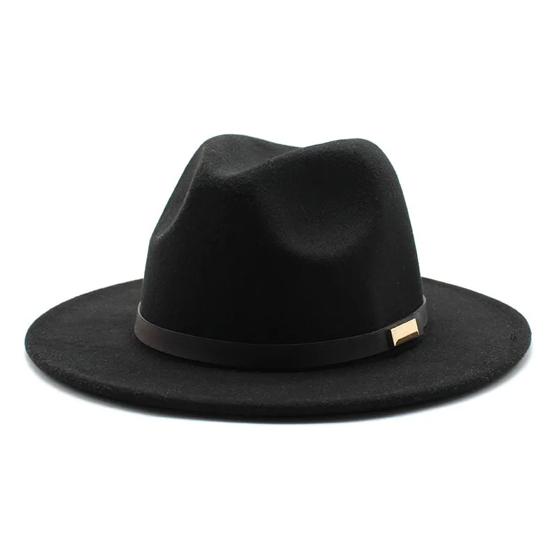Autumn And Winter British Style Woolen Jazz Top Hat Men And Women European And American Big Brim Hat Fashion Big Brim Felt Cap