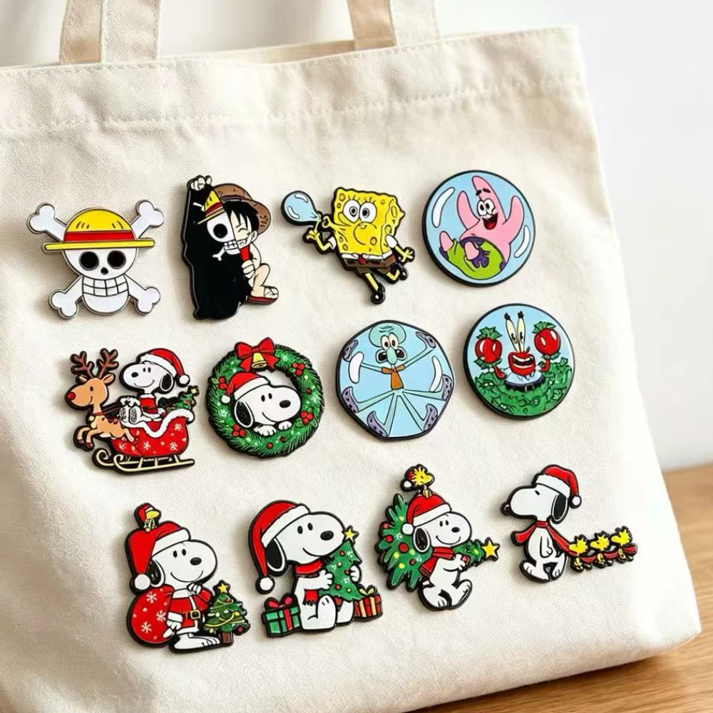 12Pcs Snoopy One Piece Straw Hat Crew Wanted Poster Enamel Pins Set Anime Cosplay Luffy  Chopper Metal Brooches