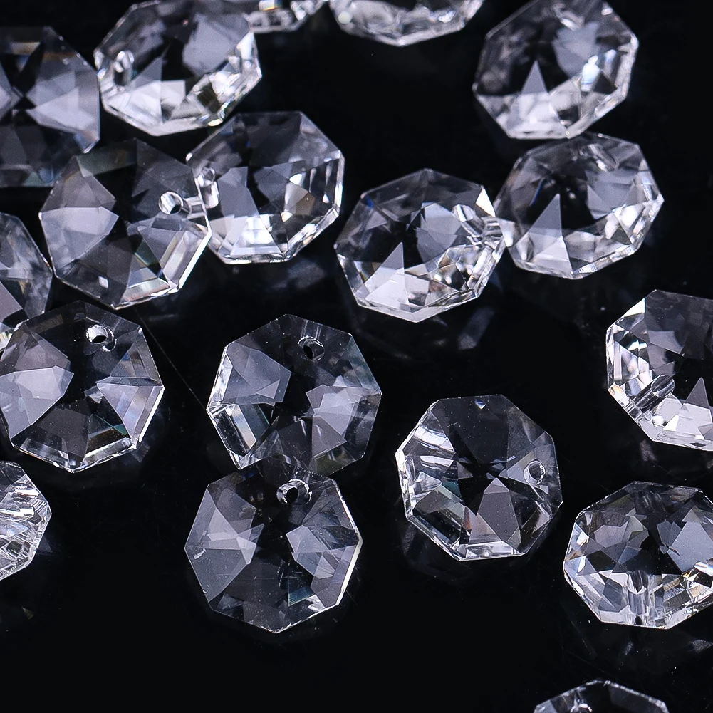 10PCS 12mm Crystal Prism Octagonal Beads Clear Faceted Glass Suncatcher DIY Jewelry Making Bulk Light Catcher Home Decor