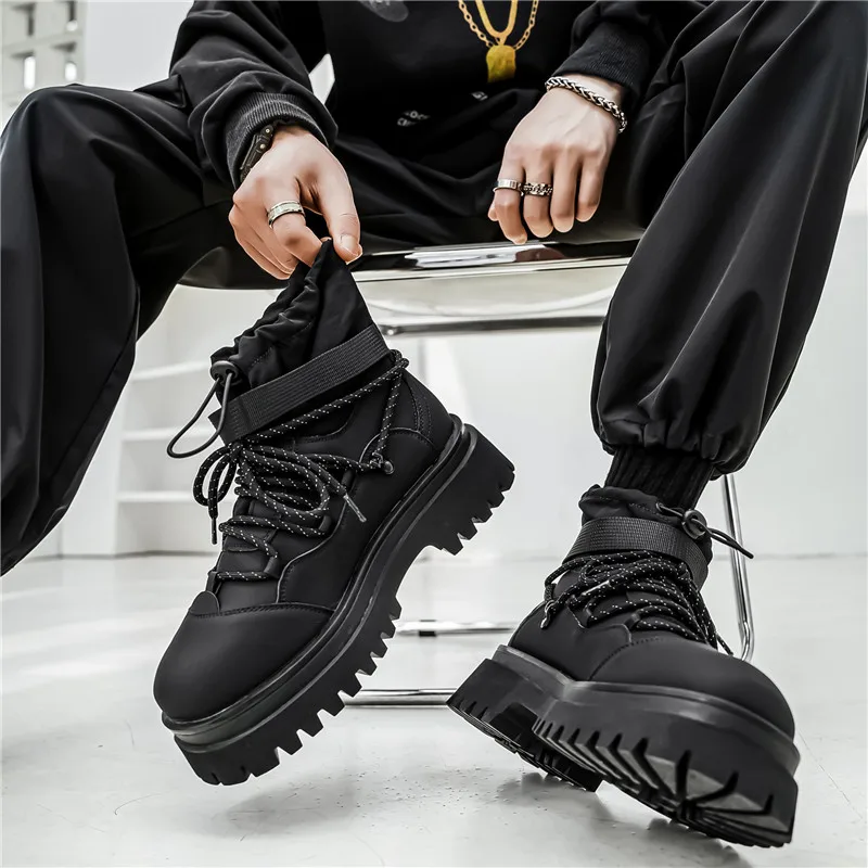 STRONGSHEN Men Boots Elastic Opening Ankle Boots Casual Shoes Men Breathable Platform Non-slip Tenis Shoes Zapatillas Hombre