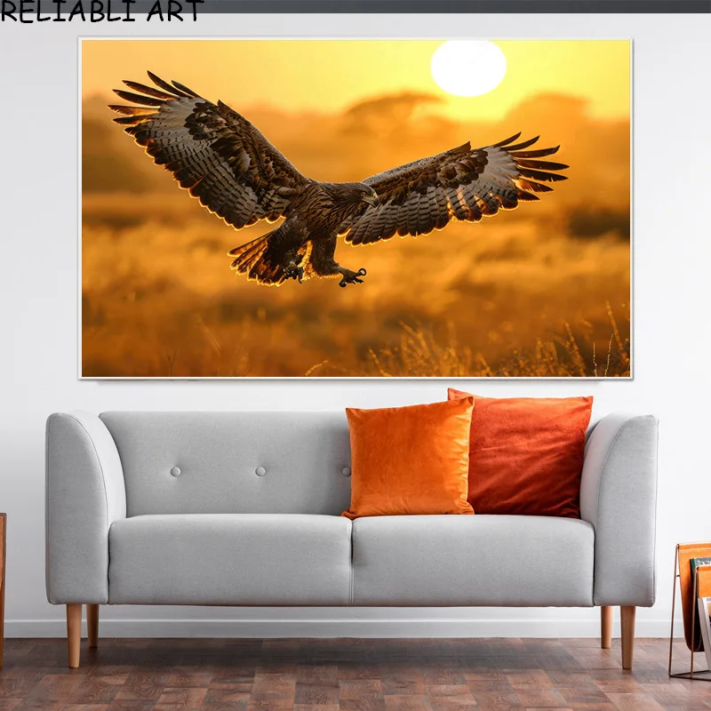 Sunset Prairie Eagle Animal Poster and Print Natural Wall Art Picture Modern Canvas Painting for Living Room Home Decor No Frame