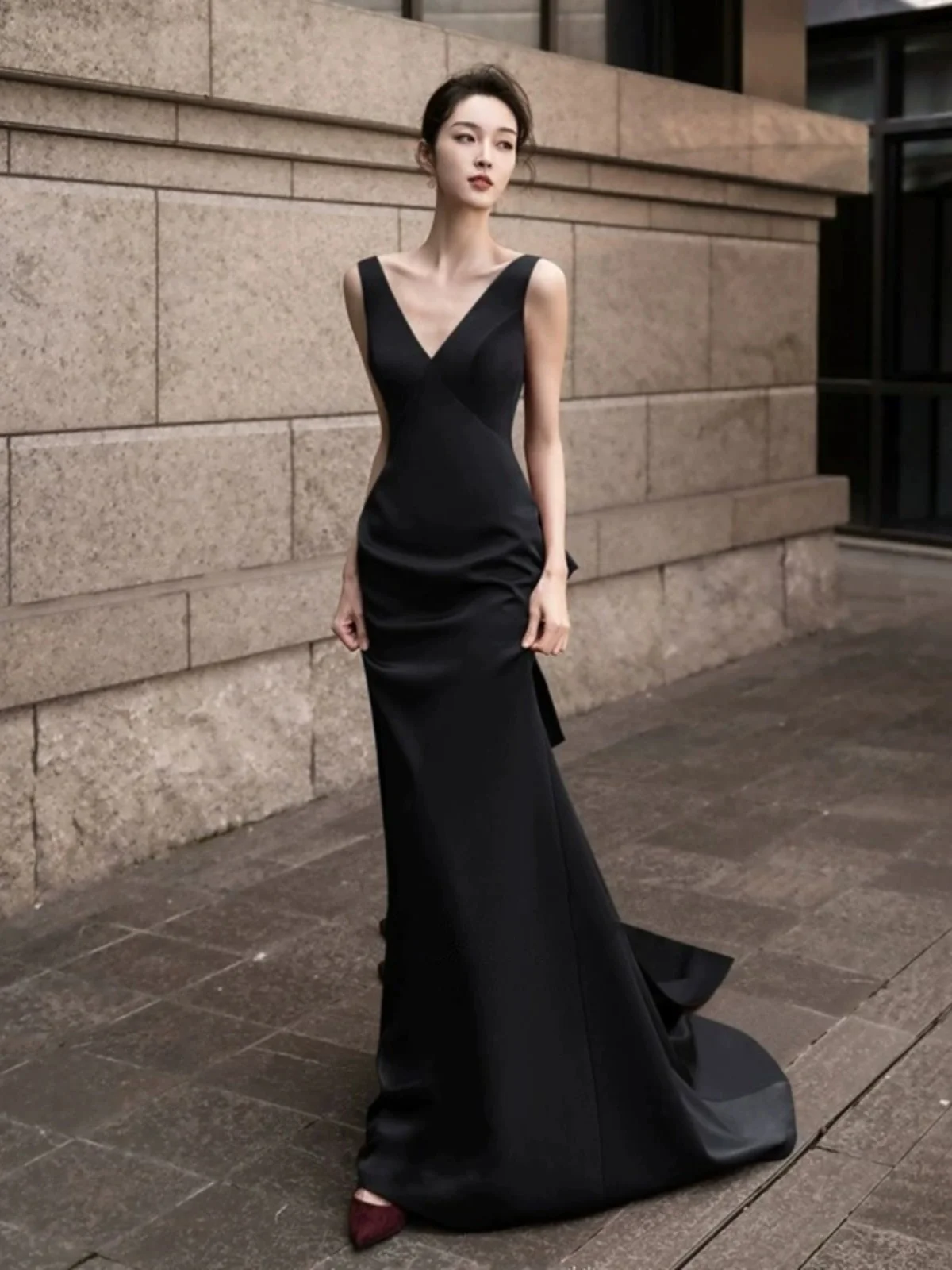 

Вечернее платье Ele Bla с глубоким V-образным вырезом, облегающее, фасон «рыбий хвост», для свадьбы, вечеринки, выступления, в пол, из полиэстера