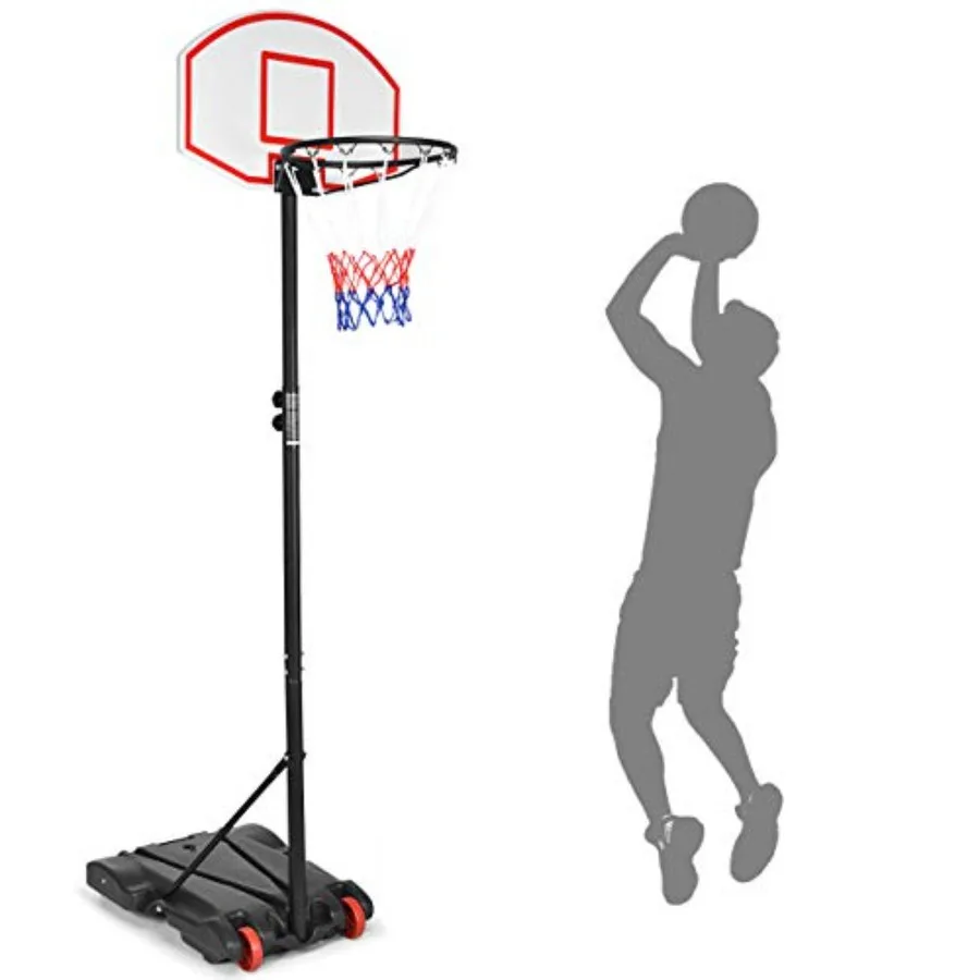 

Portable Basketball Hoop with Wheels 5.8-6.8 Ft Adjustable 28 Inch Backboard Basketball Goal Height Adjustable Youth Junior Bas