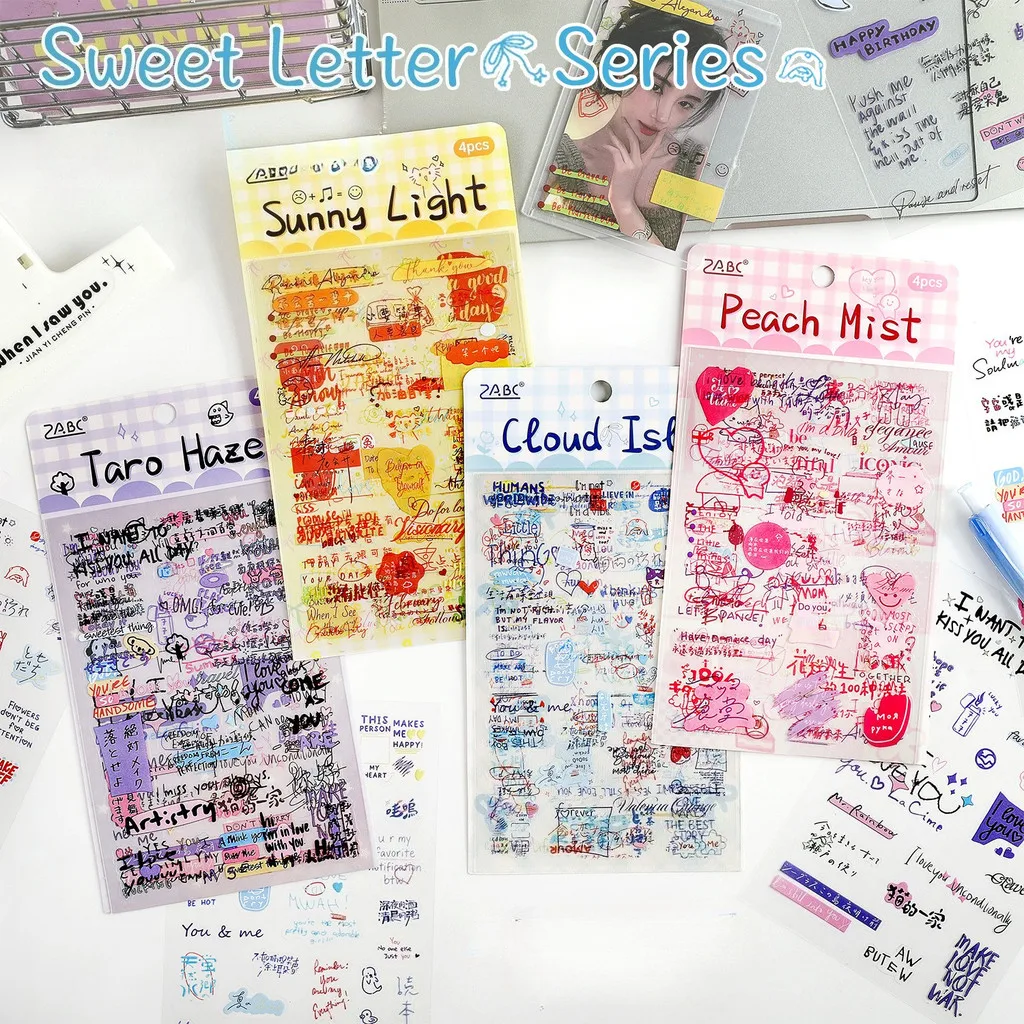 Journamm 4sheets PET Embelishment Sticker Die Cut Sticker Pack DIY Basic Decoration Handmade Scrapbooking Supplies