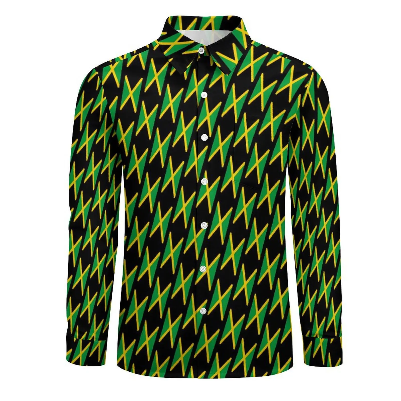 Jamaican Flag Casual Shirt Men Travel Sports Fan Streetwear Shirt Autumn Elegant Blouse Long Sleeve Graphic Oversized Clothing