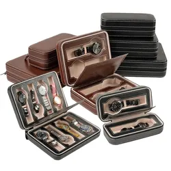 New Travel Dustproof Embedded Watch Box Zipper Portable PU Leather Storage Case Watch Display Box For Trips And Gifts