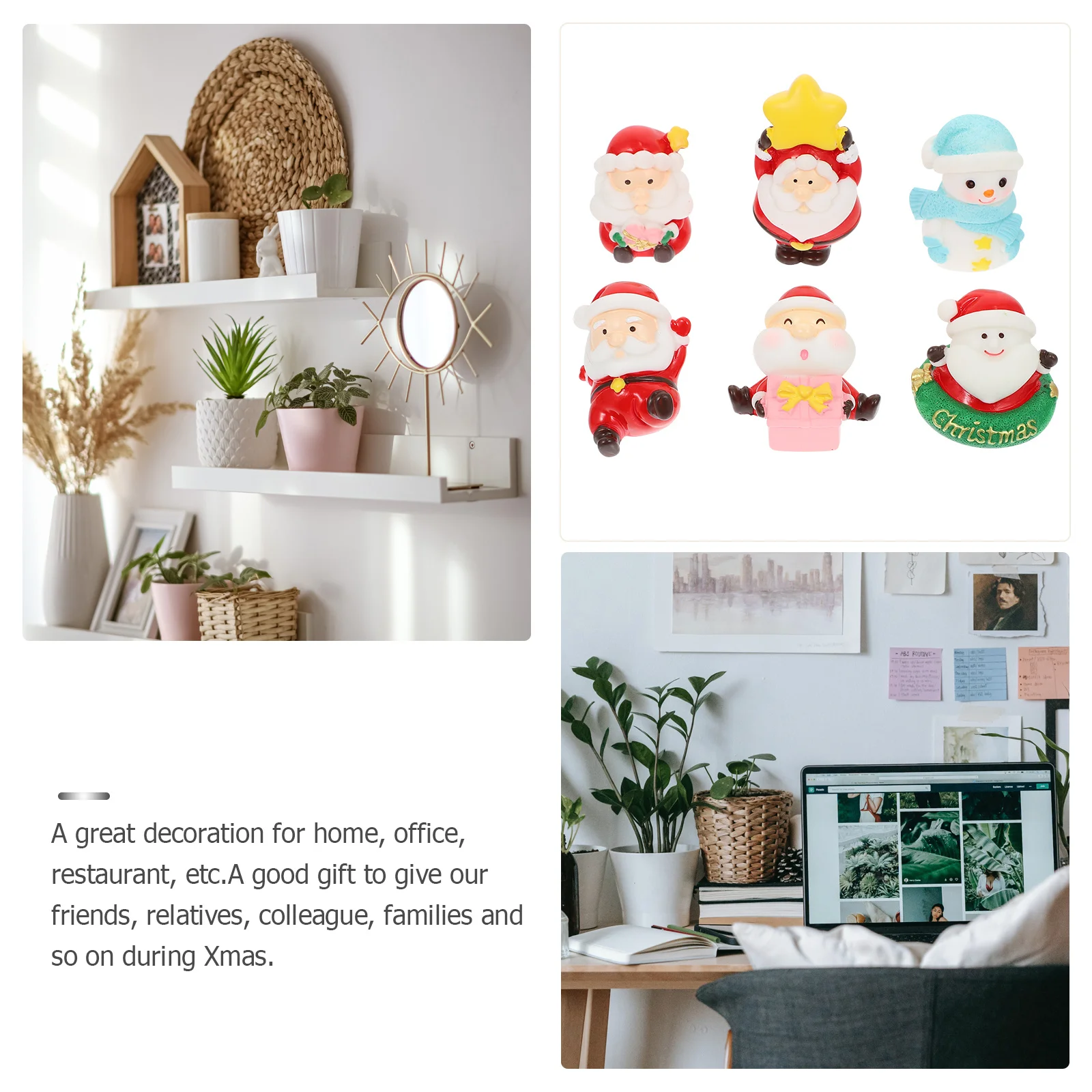

6Pcs Micro Landscape Santa Claus Resin Craft Xmas Ornament Lovely Desktop Decor Creative Festival Adorn Small Resin Holiday