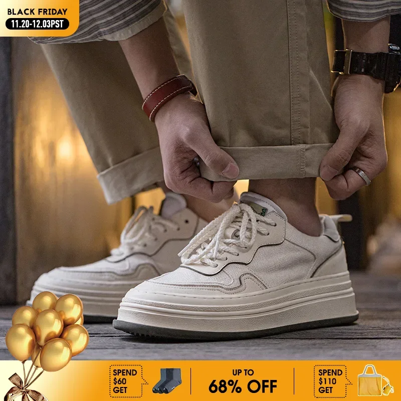 

Maden 2023 Spring Men's Casual Thick Bottom Skateboard Shoes Vintage Low Top Lace Up White Shoes Classic Comfortable Sneakers