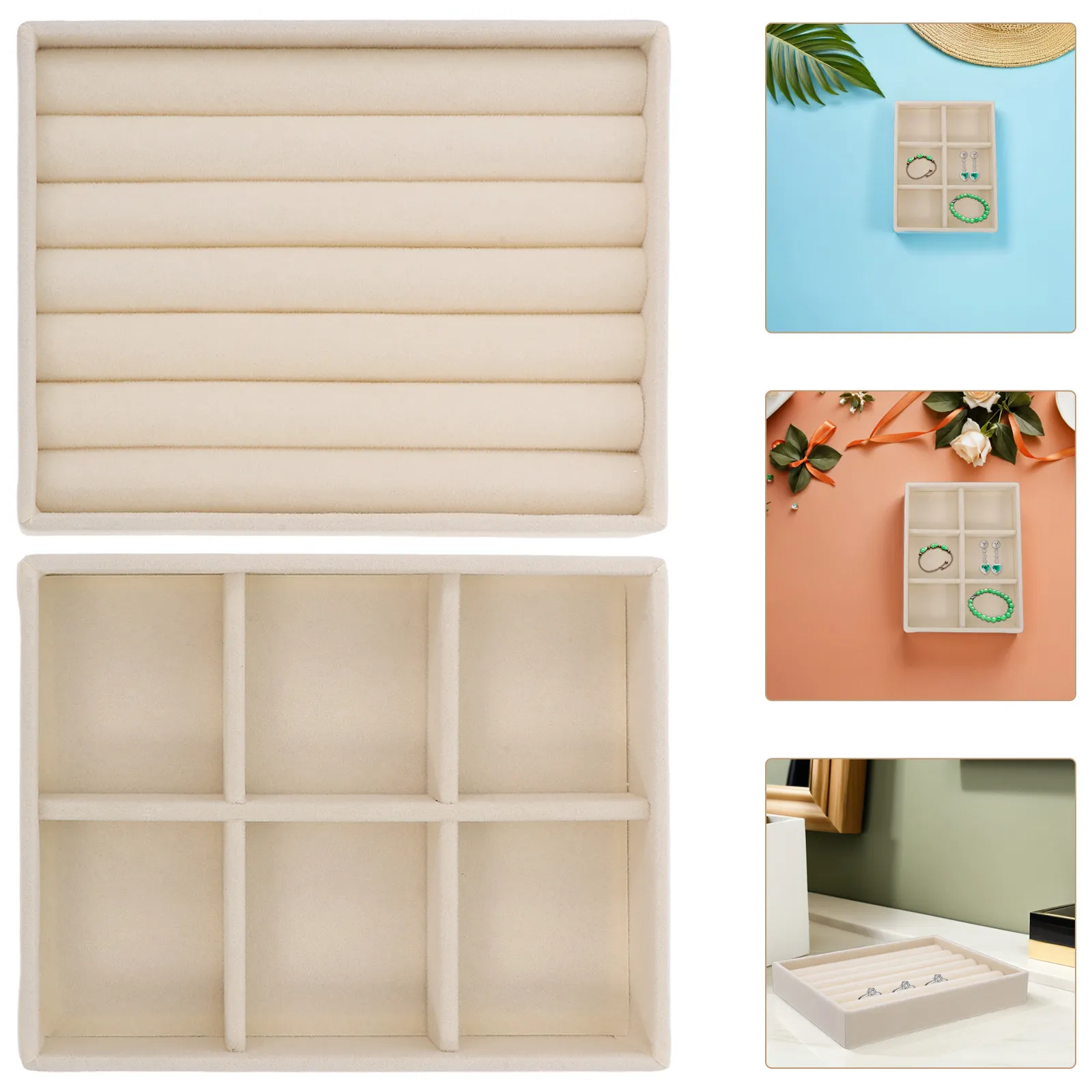 

4Pcs Jewelry Display Tray Organizer Mini Ring Storage Box Divided Compartments Stackable Organizer Tray Drawer Insert Jewelry