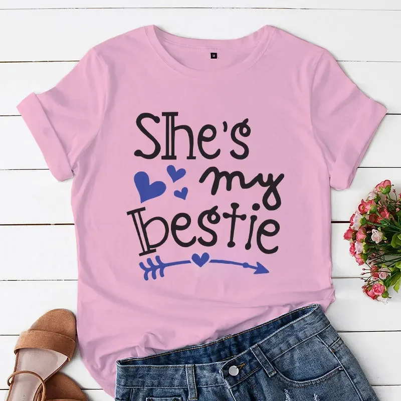 Summer Casual Clothing Shes My Bestie Graphic T Shirt Short Sleeve O-neck Women Best Friends Fashion Clothes T-shirt Female Tops