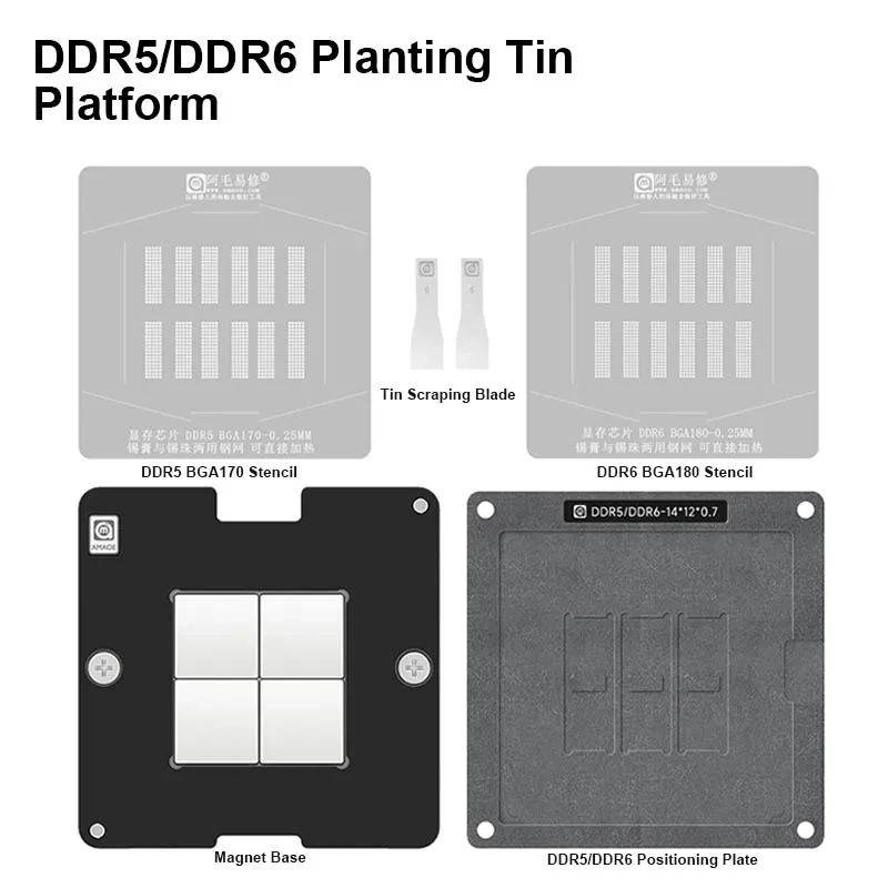 AMAOE DDR5 DDR6 BGA Reballing Steel Mesh Template Set dla BGA170 BGA180 Video Memory Chip Planting Tin Station Set