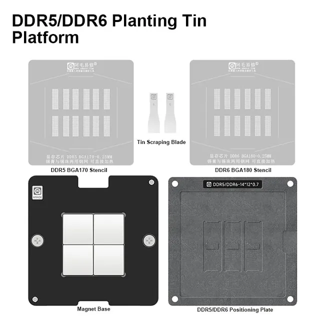 AMAOE DDR5 DDR6 BGA Reballing Steel Mesh Template Set dla BGA170 BGA180 Video Memory Chip Planting Tin Station Set