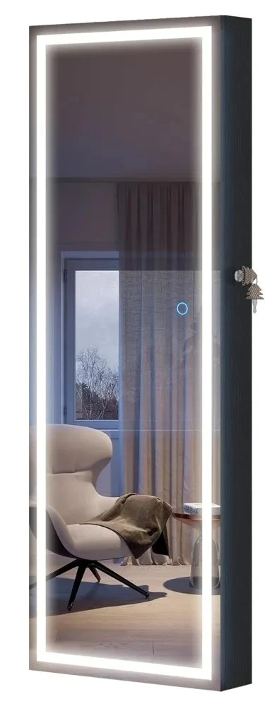 

LED Mirror Jewelry Cabinet, Wall/Door Mount Jewelry Armoire Organizer with Lights, Full Length Mirror with Jewelry Storage