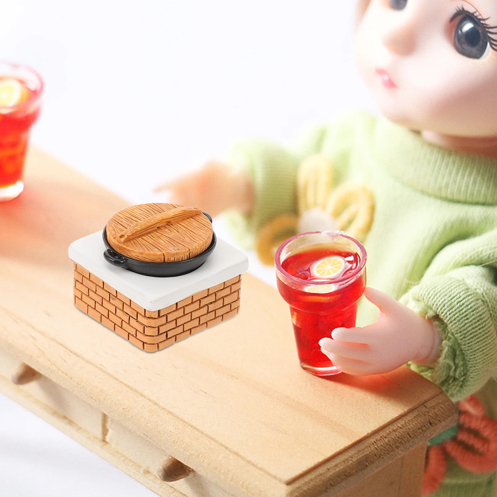 1 Set Miniature House Furniture Prop Dolls Stove Pot Lid and Pan Kitchen Pretend Play Prop dolls miniature stove