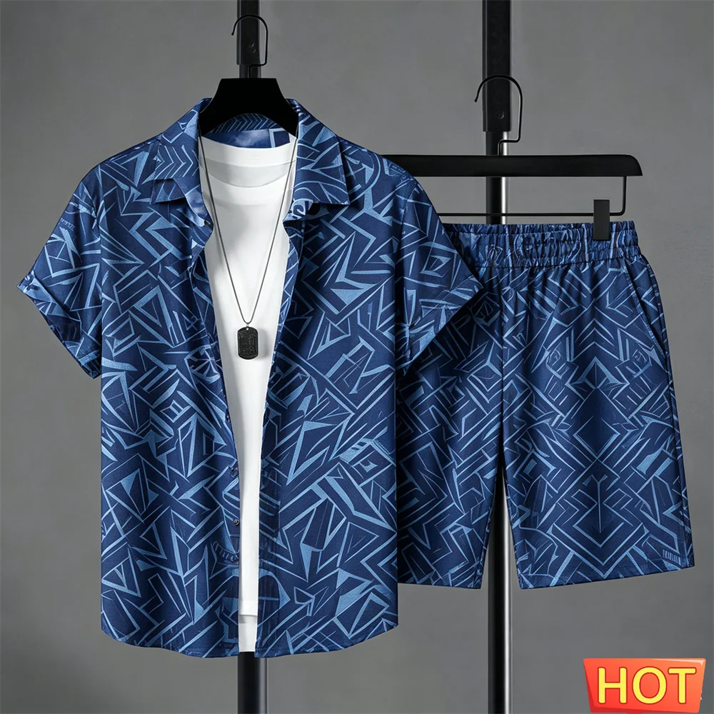 Sommer Herren Hemd-Sets Mode Kurzarm-Oberteile + Shorts 2-teiliges Outfit Tägliche Freizeitanzüge Hochwertige Hemden Kleidung