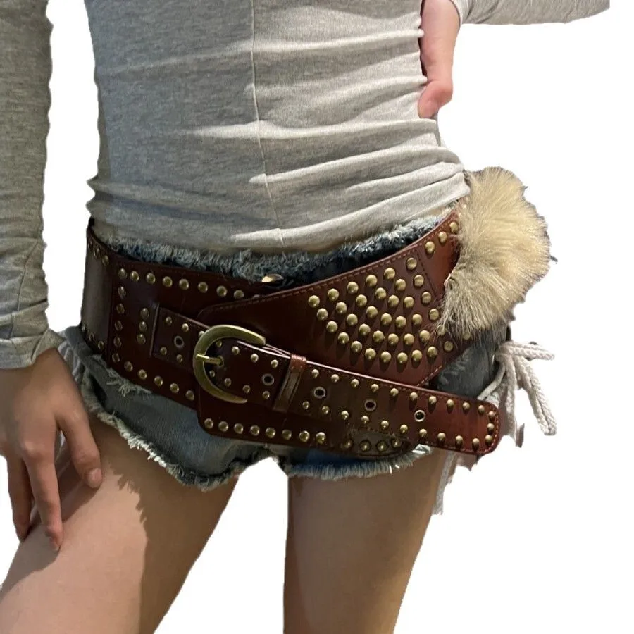 新しいファーリーワイドリベットパンクY2Kホットガールサブカルチャー軽量ウエストベルト