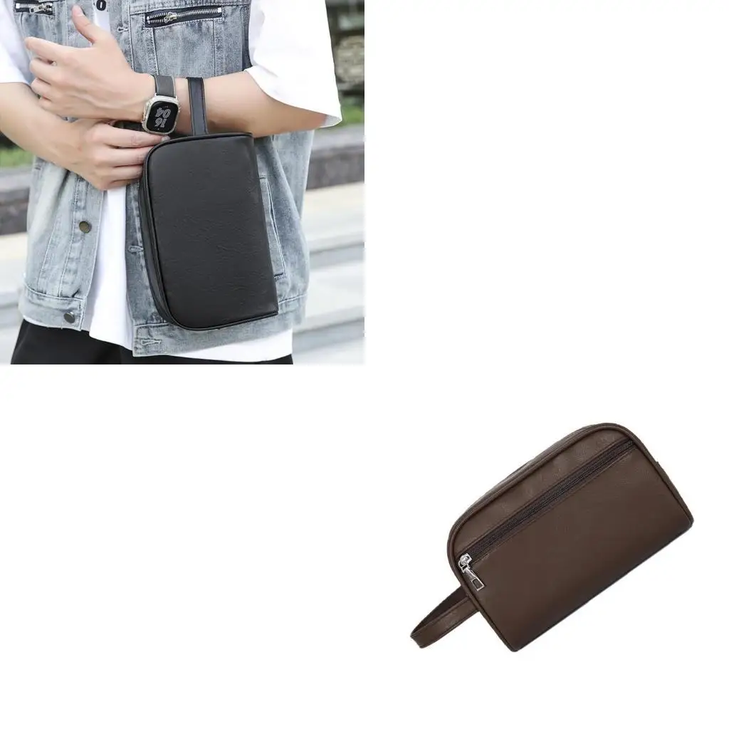 

D46D Mens Leather Toiletry Bag Travel Bags Shaving Bag Leather Cosmetic Bags Gift